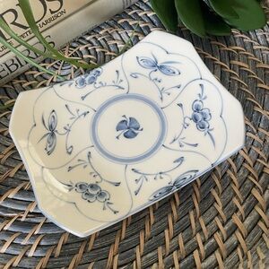 Vintage Asahi Japan Blue White Signed Sushi Plate Hand Painted